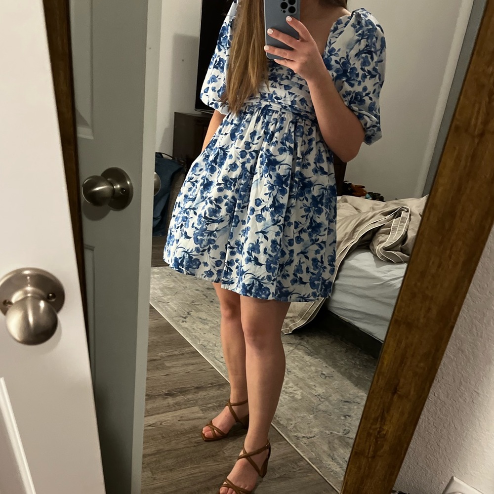 Abercrombie & Fitch Emerson Poplin Mini Dress Blue Floral xs PETITE